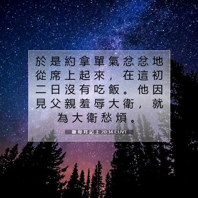 Picture 07 - 撒 母 耳 記 上 20:34 CUVT - 於 是 約 拿 單 氣 忿 忿 地 從 席 上 - Bible Verse Picture