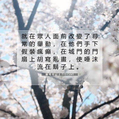 Picture 07 - 撒 母 耳 記 上 21:13 CUVT - 就 在 眾 人 面 前 改 變 了 尋 常 的 - Bible Verse Picture