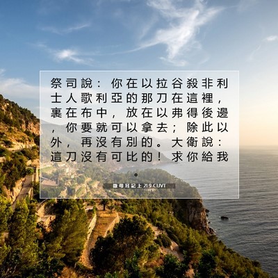 Picture 07 - 撒 母 耳 記 上 21:9 CUVT - 祭 司 說 ： 你 在 以 拉 谷 殺 非 利 - Bible Verse Picture