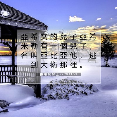 Picture 07 - 撒 母 耳 記 上 22:20 CUVT - 亞 希 突 的 兒 子 亞 希 米 勒 有 一 - Bible Verse Picture