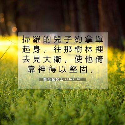 Picture 07 - 撒 母 耳 記 上 23:16 CUVT - 掃 羅 的 兒 子 約 拿 單 起 身 ， 往 - Bible Verse Picture