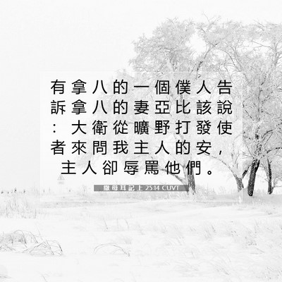 Picture 07 - 撒 母 耳 記 上 25:14 CUVT - 有 拿 八 的 一 個 僕 人 告 訴 拿 八 - Bible Verse Picture