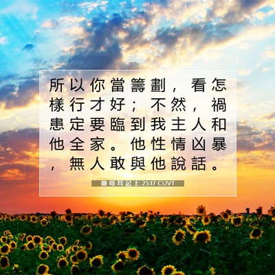 Picture 07 - 撒 母 耳 記 上 25:17 CUVT - 所 以 你 當 籌 劃 ， 看 怎 樣 行 才 - Bible Verse Picture