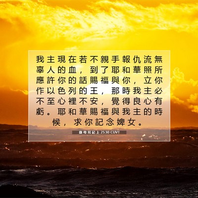 Picture 07 - 撒 母 耳 記 上 25:30 CUVT - 我 主 現 在 若 不 親 手 報 仇 流 無 - Bible Verse Picture