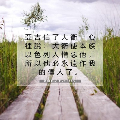 Picture 07 - 撒 母 耳 記 上 27:12 CUVT - 亞 吉 信 了 大 衛 ， 心 裡 說 ： 大 - Bible Verse Picture