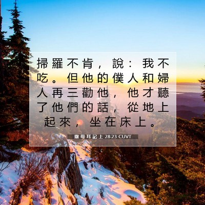 Picture 07 - 撒 母 耳 記 上 28:23 CUVT - 掃 羅 不 肯 ， 說 ： 我 不 吃 。 但 - Bible Verse Picture
