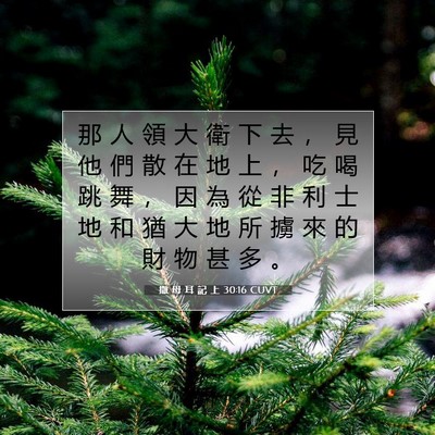Picture 07 - 撒 母 耳 記 上 30:16 CUVT - 那 人 領 大 衛 下 去 ， 見 他 們 散 - Bible Verse Picture