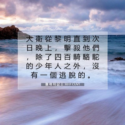 Picture 07 - 撒 母 耳 記 上 30:17 CUVT - 大 衛 從 黎 明 直 到 次 日 晚 上 ， - Bible Verse Picture