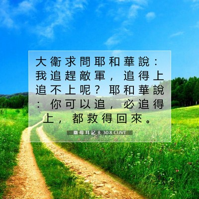 Picture 07 - 撒 母 耳 記 上 30:8 CUVT - 大 衛 求 問 耶 和 華 說 ： 我 追 趕 - Bible Verse Picture