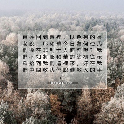 Picture 07 - 撒 母 耳 記 上 4:3 CUVT - 百 姓 回 到 營 裡 ， 以 色 列 的 長 - Bible Verse Picture