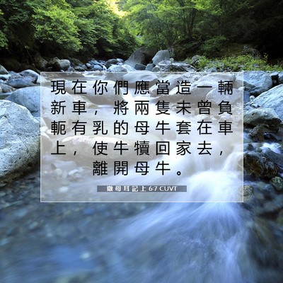 Picture 07 - 撒 母 耳 記 上 6:7 CUVT - 現 在 你 們 應 當 造 一 輛 新 車 ， - Bible Verse Picture