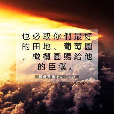 Picture 07 - 撒 母 耳 記 上 8:14 CUVT - 也 必 取 你 們 最 好 的 田 地 、 葡 - Bible Verse Picture