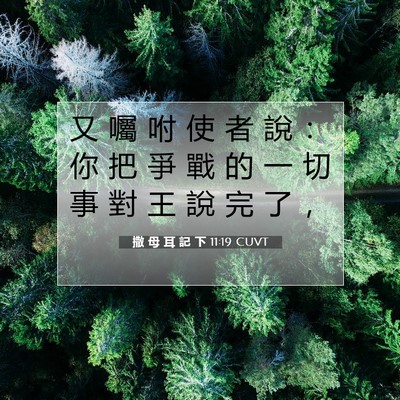 Picture 07 - 撒 母 耳 記 下 11:19 CUVT - 又 囑 咐 使 者 說 ： 你 把 爭 戰 的 - Bible Verse Picture