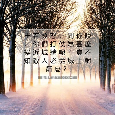Picture 07 - 撒 母 耳 記 下 11:20 CUVT - 王 若 發 怒 ， 問 你 說 ： 你 們 打 - Bible Verse Picture
