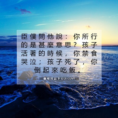 Picture 07 - 撒 母 耳 記 下 12:21 CUVT - 臣 僕 問 他 說 ： 你 所 行 的 是 甚 - Bible Verse Picture