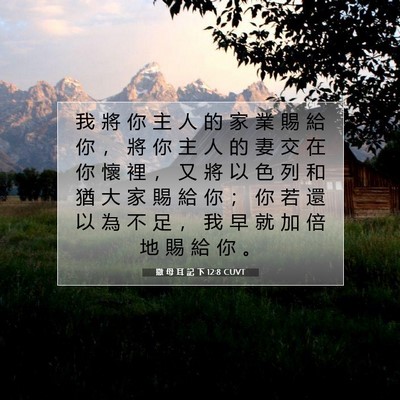 Picture 07 - 撒 母 耳 記 下 12:8 CUVT - 我 將 你 主 人 的 家 業 賜 給 你 ， - Bible Verse Picture