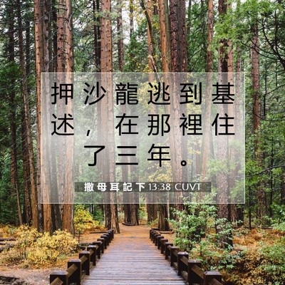 Picture 07 - 撒 母 耳 記 下 13:38 CUVT - 押 沙 龍 逃 到 基 述 ， 在 那 裡 住 - Bible Verse Picture