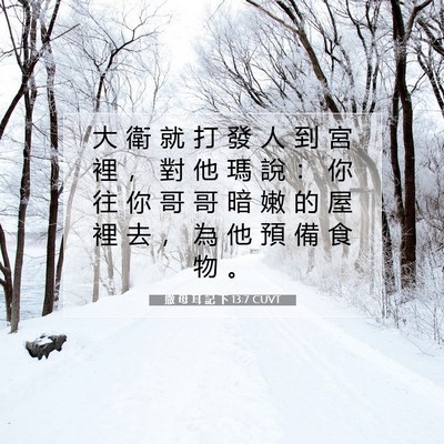 Picture 07 - 撒 母 耳 記 下 13:7 CUVT - 大 衛 就 打 發 人 到 宮 裡 ， 對 他 - Bible Verse Picture