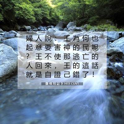 Picture 07 - 撒 母 耳 記 下 14:13 CUVT - 婦 人 說 ： 王 為 何 也 起 意 要 害 - Bible Verse Picture