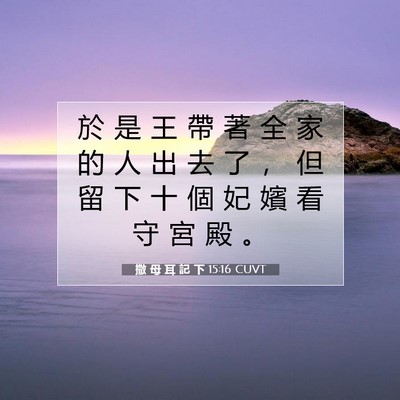 Picture 07 - 撒 母 耳 記 下 15:16 CUVT - 於 是 王 帶 著 全 家 的 人 出 去 了 - Bible Verse Picture