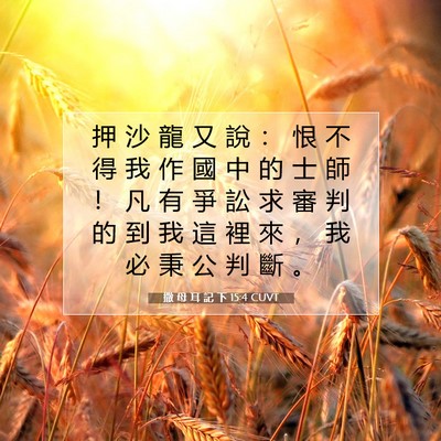 Picture 07 - 撒 母 耳 記 下 15:4 CUVT - 押 沙 龍 又 說 ： 恨 不 得 我 作 國 - Bible Verse Picture