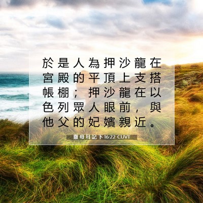Picture 07 - 撒 母 耳 記 下 16:22 CUVT - 於 是 人 為 押 沙 龍 在 宮 殿 的 平 - Bible Verse Picture