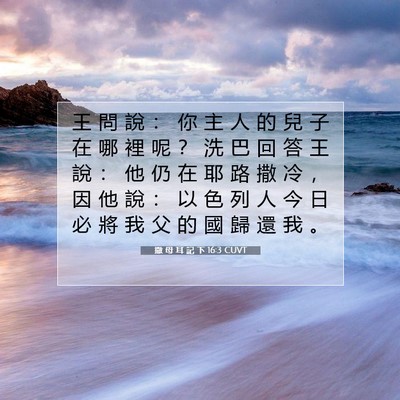 Picture 07 - 撒 母 耳 記 下 16:3 CUVT - 王 問 說 ： 你 主 人 的 兒 子 在 哪 - Bible Verse Picture