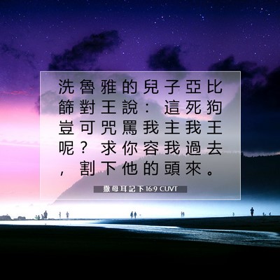 Picture 07 - 撒 母 耳 記 下 16:9 CUVT - 洗 魯 雅 的 兒 子 亞 比 篩 對 王 說 - Bible Verse Picture