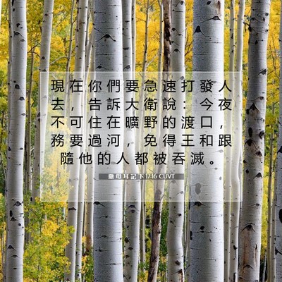 Picture 07 - 撒 母 耳 記 下 17:16 CUVT - 現 在 你 們 要 急 速 打 發 人 去 ， - Bible Verse Picture
