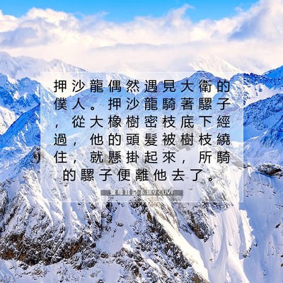 Picture 07 - 撒 母 耳 記 下 18:9 CUVT - 押 沙 龍 偶 然 遇 見 大 衛 的 僕 人 - Bible Verse Picture