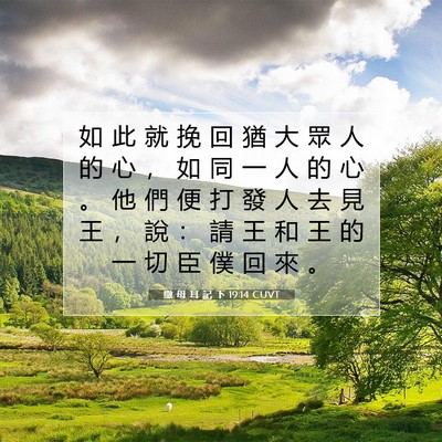 Picture 07 - 撒 母 耳 記 下 19:14 CUVT - 如 此 就 挽 回 猶 大 眾 人 的 心 ， - Bible Verse Picture