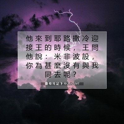 Picture 07 - 撒 母 耳 記 下 19:25 CUVT - 他 來 到 耶 路 撒 冷 迎 接 王 的 時 - Bible Verse Picture
