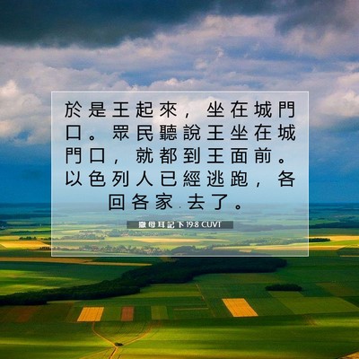 Picture 07 - 撒 母 耳 記 下 19:8 CUVT - 於 是 王 起 來 ， 坐 在 城 門 口 。 - Bible Verse Picture
