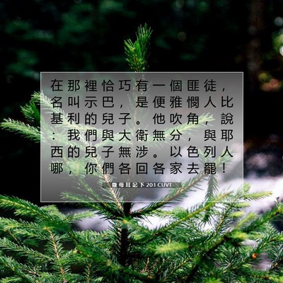 Picture 07 - 撒 母 耳 記 下 20:1 CUVT - 在 那 裡 恰 巧 有 一 個 匪 徒 ， 名 - Bible Verse Picture