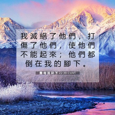 Picture 07 - 撒 母 耳 記 下 22:39 CUVT - 我 滅 絕 了 他 們 ， 打 傷 了 他 們 - Bible Verse Picture