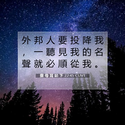 Picture 07 - 撒 母 耳 記 下 22:45 CUVT - 外 邦 人 要 投 降 我 ， 一 聽 見 我 - Bible Verse Picture