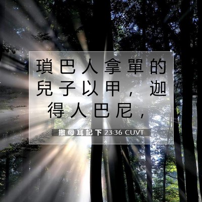 Picture 07 - 撒 母 耳 記 下 23:36 CUVT - 瑣 巴 人 拿 單 的 兒 子 以 甲 ， 迦 - Bible Verse Picture