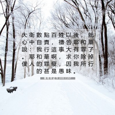 Picture 07 - 撒 母 耳 記 下 24:10 CUVT - 大 衛 數 點 百 姓 以 後 ， 就 心 中 - Bible Verse Picture