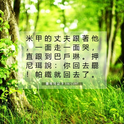 Picture 07 - 撒 母 耳 記 下 3:16 CUVT - 米 甲 的 丈 夫 跟 著 他 ， 一 面 走 - Bible Verse Picture