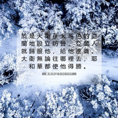 Picture 07 - 撒 母 耳 記 下 8:6 CUVT - 於 是 大 衛 在 大 馬 色 的 亞 蘭 地 - Bible Verse Picture
