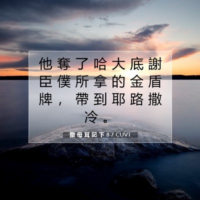 Picture 07 - 撒 母 耳 記 下 8:7 CUVT - 他 奪 了 哈 大 底 謝 臣 僕 所 拿 的 - Bible Verse Picture