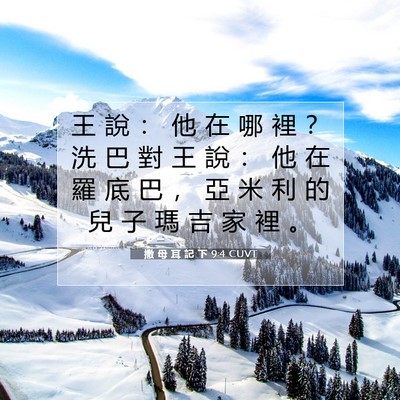 Picture 07 - 撒 母 耳 記 下 9:4 CUVT - 王 說 ： 他 在 哪 裡 ？ 洗 巴 對 王 - Bible Verse Picture