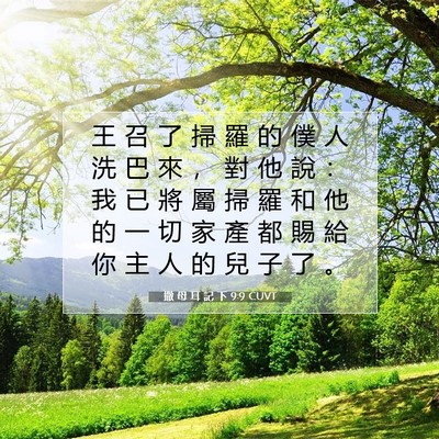 Picture 07 - 撒 母 耳 記 下 9:9 CUVT - 王 召 了 掃 羅 的 僕 人 洗 巴 來 ， - Bible Verse Picture