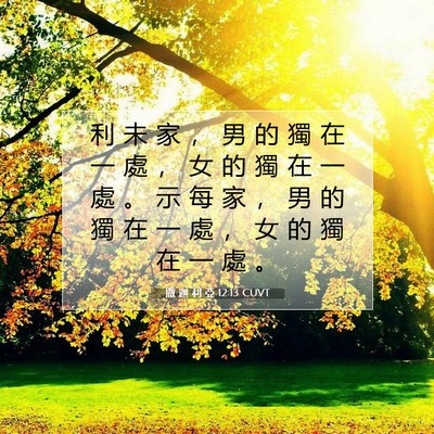 Picture 07 - 撒 迦 利 亞 12:13 CUVT - 利 未 家 ， 男 的 獨 在 一 處 ， 女 - Bible Verse Picture