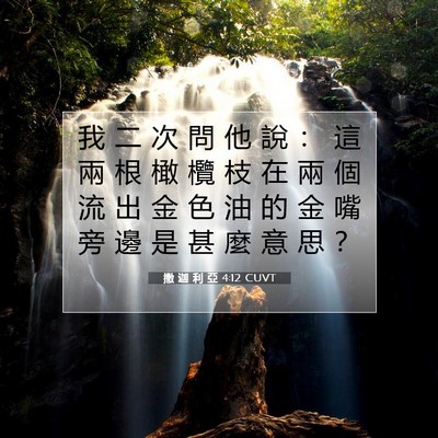 Picture 07 - 撒 迦 利 亞 4:12 CUVT - 我 二 次 問 他 說 ： 這 兩 根 橄 欖 - Bible Verse Picture