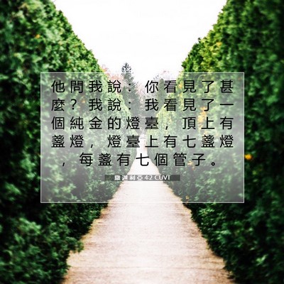 Picture 07 - 撒 迦 利 亞 4:2 CUVT - 他 問 我 說 ： 你 看 見 了 甚 麼 ？ - Bible Verse Picture