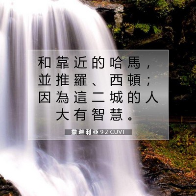 Picture 07 - 撒 迦 利 亞 9:2 CUVT - 和 靠 近 的 哈 馬 ， 並 推 羅 、 西 - Bible Verse Picture