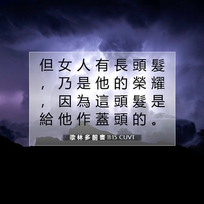 Picture 07 - 歌 林 多 前 書 11:15 CUVT - 但 女 人 有 長 頭 髮 ， 乃 是 他 的 - Bible Verse Picture