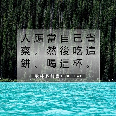 Picture 07 - 歌 林 多 前 書 11:28 CUVT - 人 應 當 自 己 省 察 ， 然 後 吃 這 - Bible Verse Picture