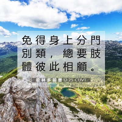 Picture 07 - 歌 林 多 前 書 12:25 CUVT - 免 得 身 上 分 門 別 類 ， 總 要 肢 - Bible Verse Picture